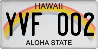 HI license plate YVF002