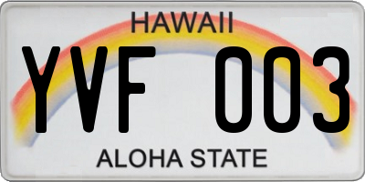 HI license plate YVF003