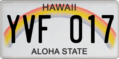 HI license plate YVF017