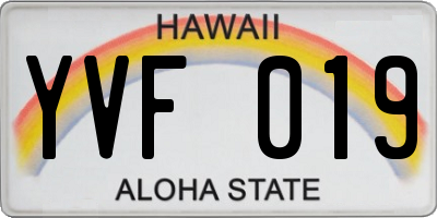 HI license plate YVF019