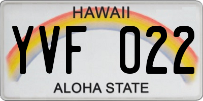 HI license plate YVF022