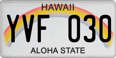 HI license plate YVF030