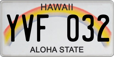 HI license plate YVF032