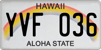 HI license plate YVF036