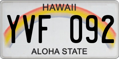 HI license plate YVF092
