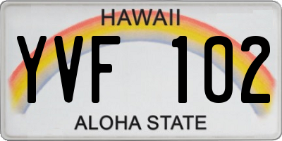 HI license plate YVF102