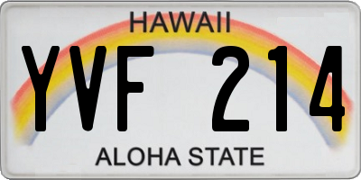 HI license plate YVF214