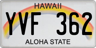 HI license plate YVF362