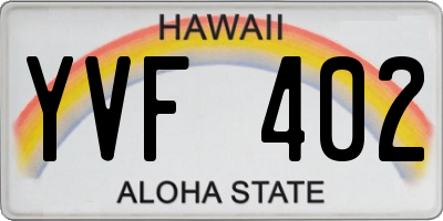 HI license plate YVF402