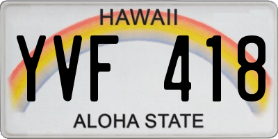 HI license plate YVF418