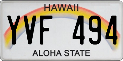 HI license plate YVF494