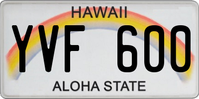 HI license plate YVF600