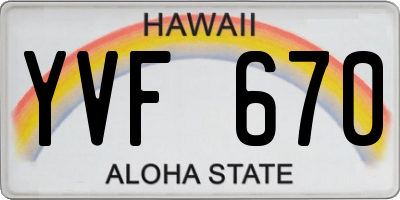 HI license plate YVF670