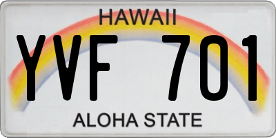 HI license plate YVF701