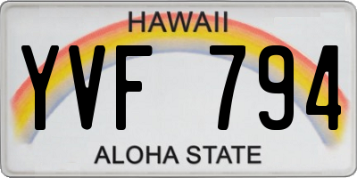 HI license plate YVF794