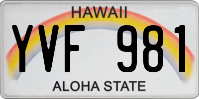 HI license plate YVF981