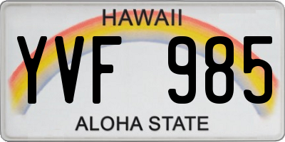 HI license plate YVF985