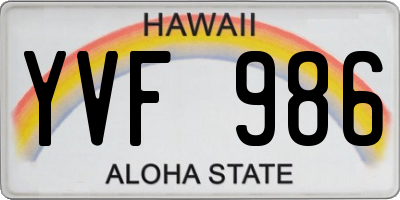 HI license plate YVF986