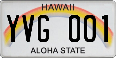 HI license plate YVG001