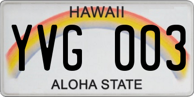 HI license plate YVG003