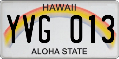 HI license plate YVG013