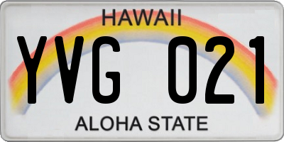 HI license plate YVG021