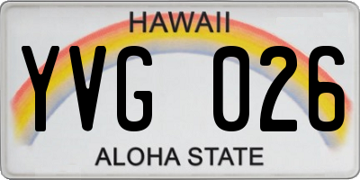 HI license plate YVG026