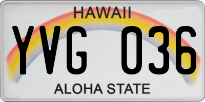 HI license plate YVG036