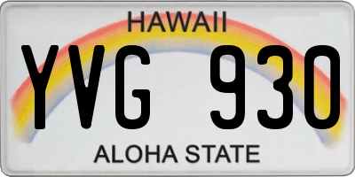 HI license plate YVG930