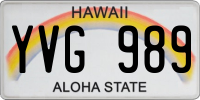 HI license plate YVG989