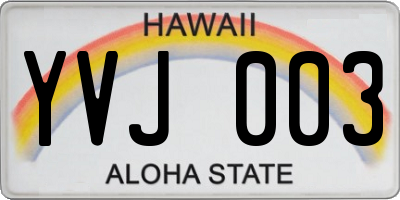 HI license plate YVJ003