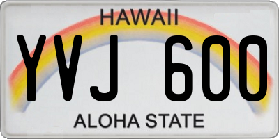 HI license plate YVJ600