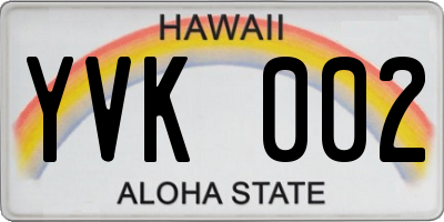 HI license plate YVK002