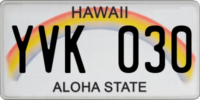 HI license plate YVK030