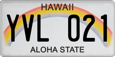 HI license plate YVL021