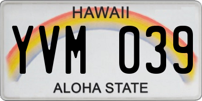HI license plate YVM039