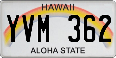 HI license plate YVM362