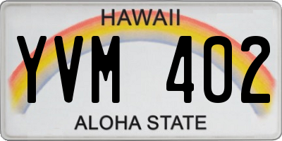 HI license plate YVM402
