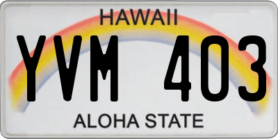 HI license plate YVM403