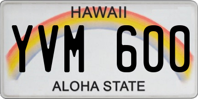 HI license plate YVM600