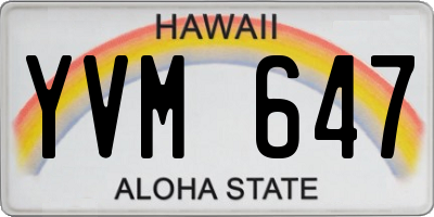 HI license plate YVM647