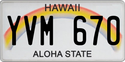 HI license plate YVM670