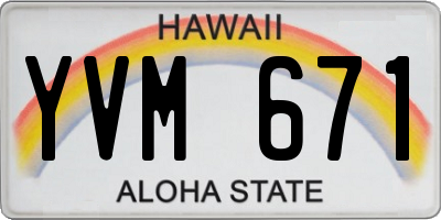 HI license plate YVM671