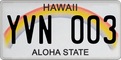 HI license plate YVN003