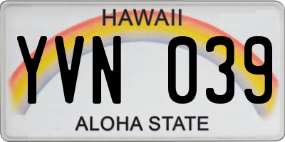 HI license plate YVN039
