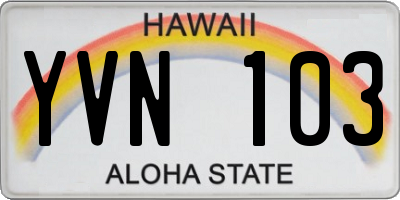 HI license plate YVN103