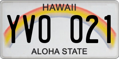 HI license plate YVO021