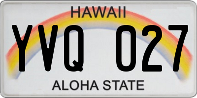 HI license plate YVQ027