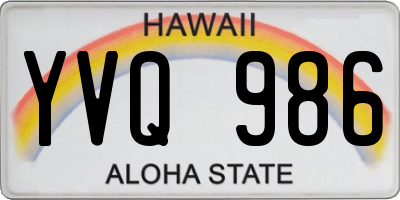HI license plate YVQ986