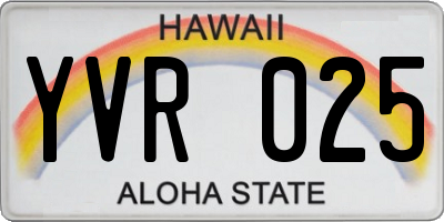 HI license plate YVR025